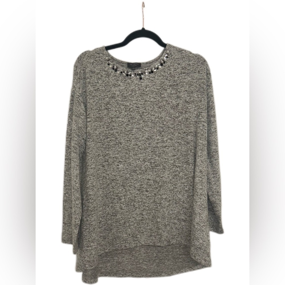 NWOT The Limited Gray Long Sleeve‎ Shirt with Embellished Neckline Size Medium